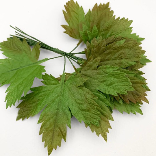 12 Green-Brown Fabric Maple Leaves ~ 2-1/2" Long